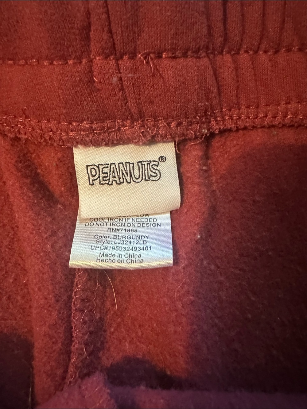 Peanuts x Snoopy women’s XL (16/18) Maroon Jogger Sweatpants - Picture 4 of 5